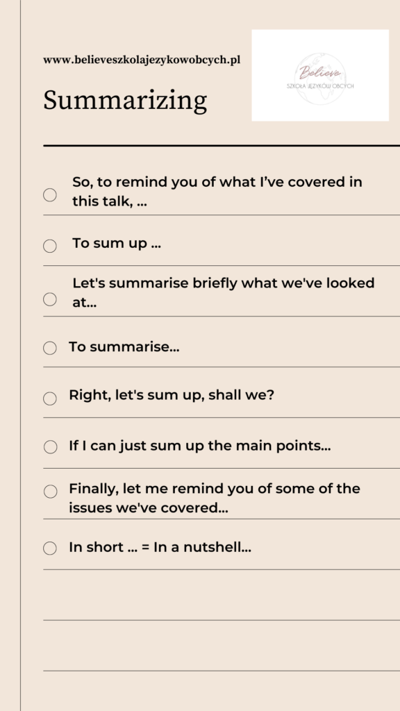 Jak podsumować prezentację w języku angielskim?
